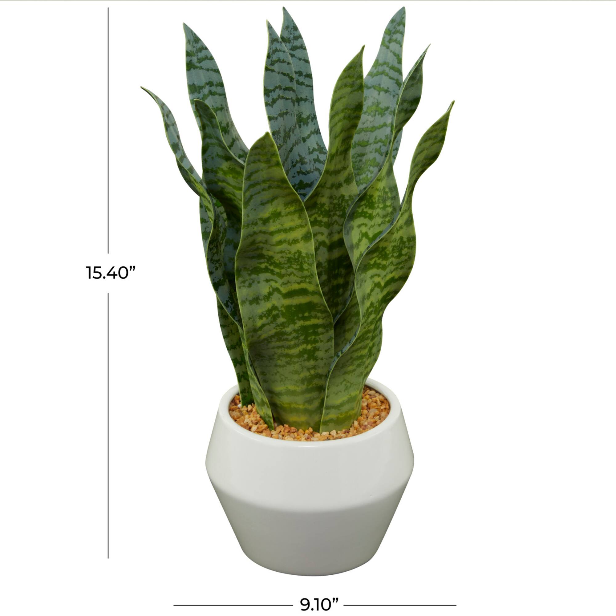 15" Green Snake Faux Foliage Artificial Plant with White Porcelain Pot